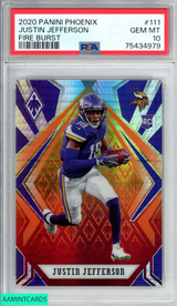 2020 PANINI PHOENIX JUSTIN JEFFERSON #111 FIRE BURST ROOKIE RC PSA 10 GEM MT 75434979