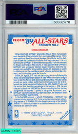 1989 FLEER STICKER CHARLES BARKLEY #4 PHILADELPHIA 76ERS HOF PSA 8 NM-MT 60902478
