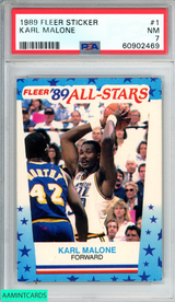 1989 FLEER STICKER KARL MALONE #1 UTAH JAZZ HOF PSA 7 NM 60902469