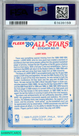 1989 FLEER STICKER LARRY BIRD #10 BOSTON CELTICS HOF PSA 7 NM 61639159