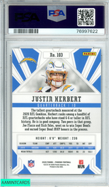 2020 PANINI PHOENIX JUSTIN HERBERT #103 FIRE BURST ROOKIE RC PSA 10 GEM MT 76997622