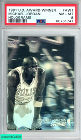 1991 UPPER DECK AWARD WINNER HOLOGRAMS MICHAEL JORDAN #AW1 BULLS HOF PSA 8 NM-MT 60761741