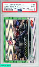 2022 TOPPS CHROME F1 LEWIS HAMILTON #160 GREEN RAYWAVE REF 10 OF 99 PSA 9 MINT 76276219