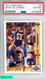 1991 UPPER DECK MAGIC VS  JORDAN #34 CHICAGO BULLS HOF PSA 10 GEM MT 54968636