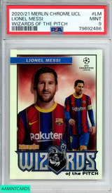 2020 TOPPS MERLIN CHROME UEFA WIZARDS OF THE PITCH LIONEL MESSI #LM PSA 9 79692486
