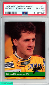 1992 GRID FORMULA ONE MICHAEL SCHUMACHER #51 ROOKIE RC PSA 10 GEM MT 51560630