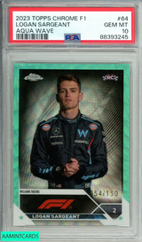 2023 TOPPS CHROME F1 LOGAN SARGEANT#64 AQUA WAVE RC 54 OF 150 PSA 10 GEM MINT 88393245