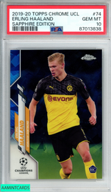2019 TOPPS CHROME UCL SAPPHIRE EDITION ERLING HAALAND #74 ROOKIE RC PSA 10 87013838