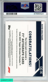 2023 TOPPS CHROME FORMULA 1 DAVID COULTHARD #CACDC ORANGE AUTO 18 OF 25 PSA 10 87666423