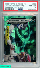 2020 TOPPS CHROME F1 L HAMILTON V BOTTAS#196 SAPPHIRE ED-AQUA 81 OF 99 PSA 8 66951667