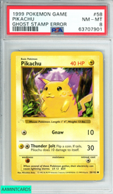 1999 POKEMON GAME PIKACHU #58 GHOST STAMP ERROR PSA 8 NM-MT 63707901