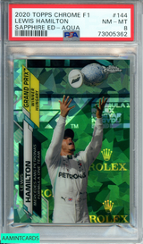2020 TOPPS CHROME F1 LEWIS HAMILTON #144 SAPPHIRE ED-AQUA 78 OF 99 PSA 8 73005362