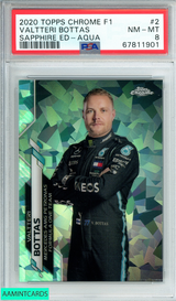 2020 TOPPS CHROME F1 VALTTERI BOTTAS #2 SAPPHIRE ED-AQUA 8 OF 99 PSA 8 NM-MT 67811901