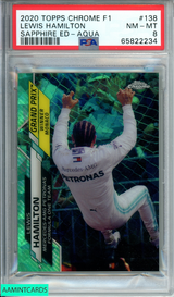2020 TOPPS CHROME F1 LEWIS HAMILTON #138 SAPPHIRE ED-AQUA 75 OF 99 PSA 8 NM-MT 65822234