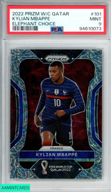 2022 PANINI PRIZM WORLD CUP QATAR KYLIAN MBAPPE #101 ELEPHANT CHOICE PSA 9 MINT 94610073