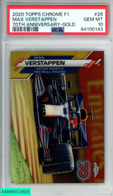 2020 TOPPS CHROME FORMULA 1 MAX VERSTAPPEN #26 70TH ANNIVERSARY GOLD PSA 10 84100143