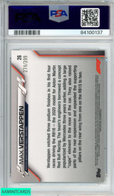 2020 TOPPS CHROME FORMULA 1 MAX VERSTAPPEN #26 PURPLE REFRACTOR 274 OF 399 PSA 8 84100137