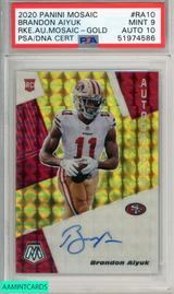 2020 PANINI MOSAIC ROOKIE AUTOGRAPHS BRANDON AIYUK #RA10 GOLD PSA 9 AUTO 10 51974586