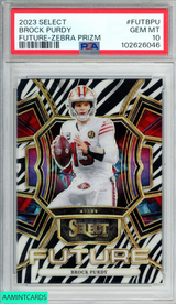 2023 PANINI SELECT SELECT FUTURE BROCK PURDY #FUTBPU ZEBRA PRIZM PSA 10 GEM MT 102626046