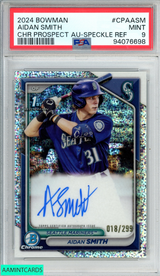 2024 BOWMAN CHROME PROSPECT AUTO AIDAN SMITH #CPAASM SPECKLE OF 299 1ST RC PSA 9 94076698