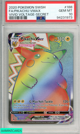 2020 POKEMON SWORD SHIELD VIVID VOLTAGE FA PIKACHU VMAX #188 SECRET PSA 10 94231973