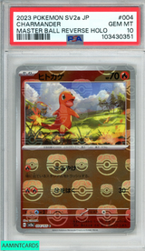 2023 POKEMON JAPANESE SV2A 151 CHARMANDER #004 MASTER BALL REVERSE HOLO PSA 10 103430351