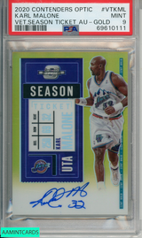 2020 PANINI CONTENDERS OPTIC SEASON TICKET AUTO KARL MALONE #VTKML GOLD PSA 9 69610111