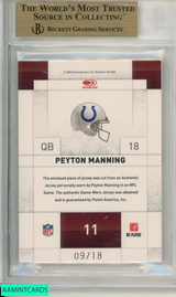 2009 DONRUSS THREADS CENTURY COLL MATERIAL PRIME PEYTON MANNING #11 BGS 9.5 0006518041