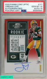 2020 PANINI CONTENDERS OPTIC JORDAN LOVE #111 RED PSA 10 AUTO 10 ROOKIE RC 85865664