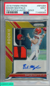 2018 PANINI PRIZM ROOKIE PATCH AUTO BAKER MAYFIELD #RPABM GOLD 6 OF 10 RC PSA 9 71489065