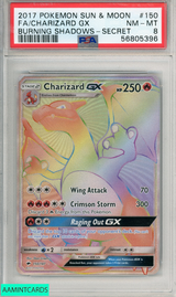 2017 POKEMON SUN MOON BURNING SHADOWS FA CHARIZARD GX #150 SECRET PSA 8 56805396