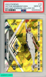 2023 PANINI PHOENIX INSTANT PHENOM VICTOR WEMBANYAMA #13 YELLOW ICE PSA 10 RC 103450424