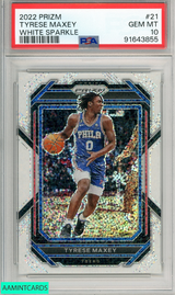 2022 PANINI PRIZM TYRESE MAXEY #21 WHITE SPARKLE PSA 10 GEM MT 91643855