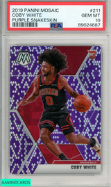 2019 PANINI MOSAIC COBY WHITE #211 PURPLE SNAKESKIN PSA 10 ROOKIE RC 89024687