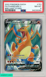 2022 POKEMON SWORD SHIELD BRILLIANT STARS FA CHARIZARD V #153 PSA 8 NM-MT 94238389