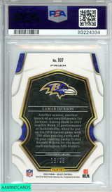 2022 SELECT LAMAR JACKSON #107 DIE-CUT TIE-DYE PRIZM 15 OF 25 PSA 10 GEM MT 83224334