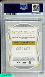 2020 TOPPS DEF COLL RONALD ACUNA JR #RA DEF ACC AUTO COLL-PURPLE 4 OF 5 PSA 10 102599411