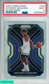 2020 PANINI PRIZM ANTHONY EDWARDS #258 SILVER PRIZM RC PSA 9 MINT 60505945