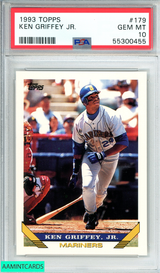 1993 TOPPS KEN GRIFFEY JR  #179 SEATTLE MARINERS HOF PSA 10 GEM MT 55300455