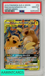 2019 POKEMON SUN MOON UNIFIED MINDS RAICHU ALN RAICHU GX #54 PSA 10 82652660