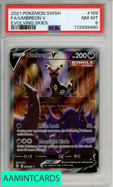 2021 POKEMON SWORD SHIELD EVOLVING SKIES FA UMBREON V #189 PSA 8 113399480