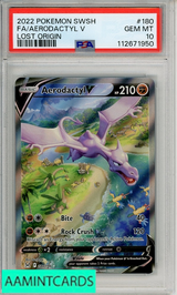 2022 POKEMON SWORD SHIELD LOST ORIGIN FA AERODACTYL V #180 PSA 10 112671950