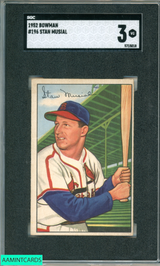1952 BOWMAN STAN MUSIAL #196 CARDINALS HOF SGC 3 VG 5715018