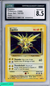 1999 POKEMON BASE SET ZAPDOS #16 HOLO CGC 8.5 NM-MT+ 1401040037039 1999 POKEMON BASE SET ZAPDOS #16 HOLO CGC 8.5 NM-MT+ 1401040037039