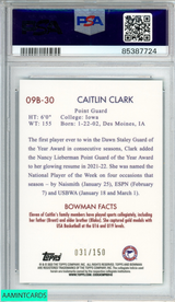 2022 BOWMAN CHROME U CAITLIN CLARK #09B30 2009 BOWMAN AQUA OF 150 ROOKIE PSA 10 85387724 2022 BOWMAN CHROME U CAITLIN CLARK #09B30 2009 BOWMAN AQUA OF 150 ROOKIE PSA 10 85387724