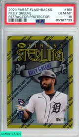 2023 FINEST FLASHBACKS RILEY GREENE #169 REFRACTOR PROTECTOR 5 OF 10 RC PSA 10 85387733 2023 FINEST FLASHBACKS RILEY GREENE #169 REFRACTOR PROTECTOR 5 OF 10 RC PSA 10 85387733