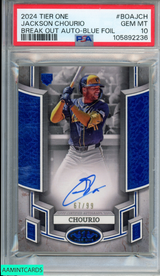 2024 TOPPS TIER ONE BREAK OUT AUTO JACKSON CHOURIO #BOAJCH BLUE OF 99 RC PSA 10 105892236