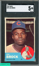 1963 TOPPS LOU BROCK #472 CHICAGO CUBS HOF SGC 5 EX 9897648 1963 TOPPS LOU BROCK #472 CHICAGO CUBS HOF SGC 5 EX 9897648