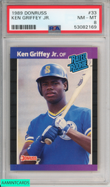 1989 DONRUSS KEN GRIFFEY JR #33 ROOKIE HOF SEATTLE MARINERS RC PSA 8 NM-MT 53082169 1989 DONRUSS KEN GRIFFEY JR #33 ROOKIE HOF SEATTLE MARINERS RC PSA 8 NM-MT 53082169