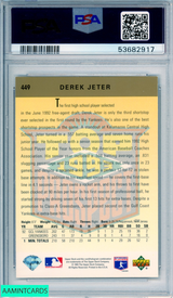 1993 UPPER DECK DEREK JETER #449 ROOKIE HOF NEW YORK YANKEES RC PSA 8 NM-MT 53682917 1993 UPPER DECK DEREK JETER #449 ROOKIE HOF NEW YORK YANKEES RC PSA 8 NM-MT 53682917